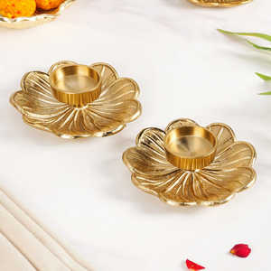Portavelas con Forma de Flor, Acabado Dorado Personalizado, para Decoración del Hogar, Bodas, Navidad, Portavelas Decorativo - Product Image 2