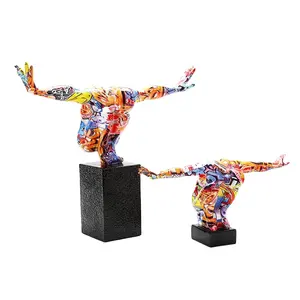 S Abstract Colorful Resin Angel Dancer Statue Sport Man Horse Head Rabbit Elephant Sculpture