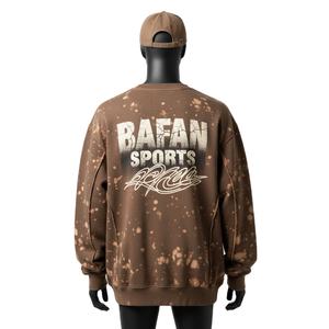 Sudadera Extra Grande para Hombre, Algodón Premium, Felpa GSM, Lavado Vintage Marrón, Corte Holgado, Logotipo Estampado, Sudadera Básica Extra Grande - Product Image 2