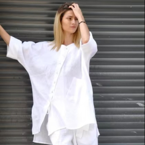 Camisa de lino blanca, túnica de lino de talla grande, ropa de lino, camisa de lino para mujer, top de lino, ropa de talla grande, - Product Image 1
