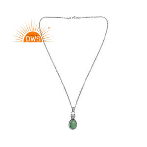 Collar con colgante de piedras preciosas de crisoprasa Natural de plata esterlina oxidada de la mejor calidad, fabricante de joyería personalizada - Product Image 1