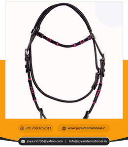 Western Leather Headstall / Bridle Horse Tack en marron avec combinaison noire et rose tressée à la main RawHide pliée - Product Image 6