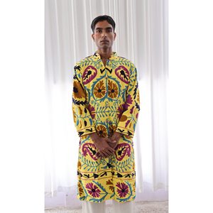 Custom Floral Embroidery Leather <b>Jacket</b> Boho Style Unisex Handmade Luxury Ethnic Wholesale <b>Mandarin</b> <b>Collar</b> Customizable Logo - Product Image 5