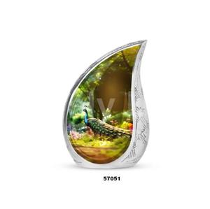 Hot Selling Aluminium Tear Drop Peacock Theme Cremation Adult Urn for Human Ashes Decorative Keepsake Urn With Free <b>Velvet</b> <b>Bag</b> - Product Image 4