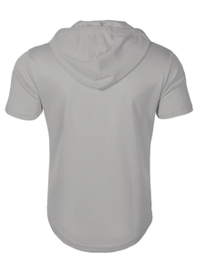 Người Đàn Ông Của Ánh Sáng Màu Xanh Giản Dị Đội Mũ Trùm Nón Ngắn Tay Áo T-Shirt Với 1/4 Dây Kéo Thoáng Khí Căng Vải Cho Phòng Tập Thể Dục Ngoài Trời & Mùa Hè Mặc Phòng Tập Thể Dục - Product Image 4