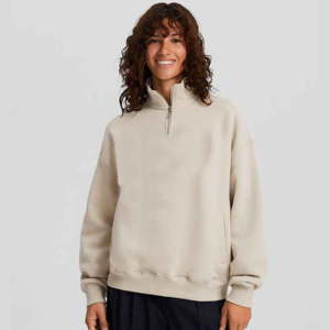 Personnalisé 100% Coton Polaire Demi Zip Pull Quarter 1/4 Zip Sweat Blanc Surdimensionné À Manches Longues Sweat Femmes À Capuche - Product Image 3