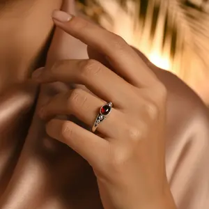 Women's Trendy 925 Silver Garnet <b>Ring</b> Natural Gemstone Jewelry with Claw Inlay Geometric Style Religious Design Gift for <b>Kids</b> - Product Image 3