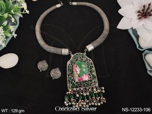Bijoux indiens en argent oxydé et poli, ensemble de colliers oxydés, belle Figure de fête, Style fantaisie, à la mode - Product Image 3