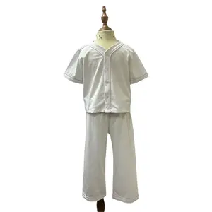100% Cotton High Quality Pyjama Homewear Baby Comfortable Kid Wholesale Children Pajamas White Long Sleeves Long Pants
