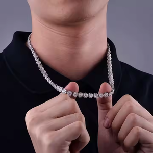 RUHA Urban Fashion Trendy Men's Custom Moissanite Round Brilliant Cut Charm <b>Tennis</b> Chain 18-Inch 925 <b>Silver</b> Plated Wedding Gift - Product Image 1