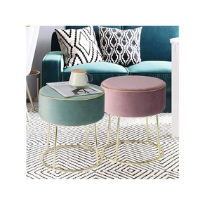Nouveau design antique pouf rond pouf repose-pieds avec pieds en métal pour salon couleur grise velours design premium bas taux - Product Image 4