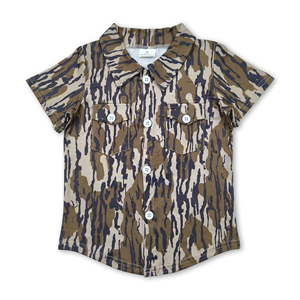 เสื้อเชิ้ตเด็กผู้ชายแขนสั้นลายพรางมีกระเป๋า ติดกระดุม แบบ OEM/ODM/RTS เสื้อผ้าเด็กผู้ชาย เสื้อผ้าเด็กผู้ชายสำหรับฤดูร้อน - Product Image 5