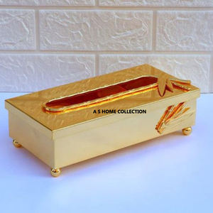 Acero inoxidable cuadrado latón hoja dorada decorativa Mesa Hotel y uso doméstico caja de pañuelos de lujo - Product Image 5
