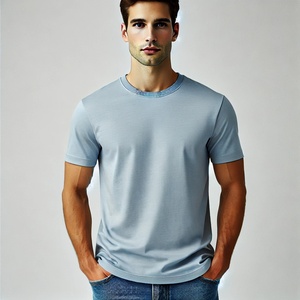 T-shirt pour homme en coton 100% de haute qualité, uni, en gros, coupe classique, col roulé, manches courtes, respirant, décontracté - Product Image 2
