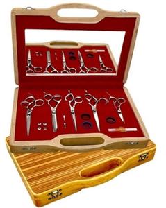 Ciseaux de coiffure professionnels pour salon de coiffure dans un beau coffret en bois, 5 ciseaux dans une boîte, personnalisation du logo et de l'emballage, OEM - Product Image 3
