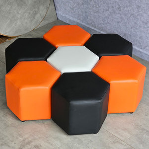 Contemporary Style Combo Set of 6 Stackable Hexagonal Sofa <b>Stools</b> Upholstered in Faux Leather-GDSF010 - Product Image 2