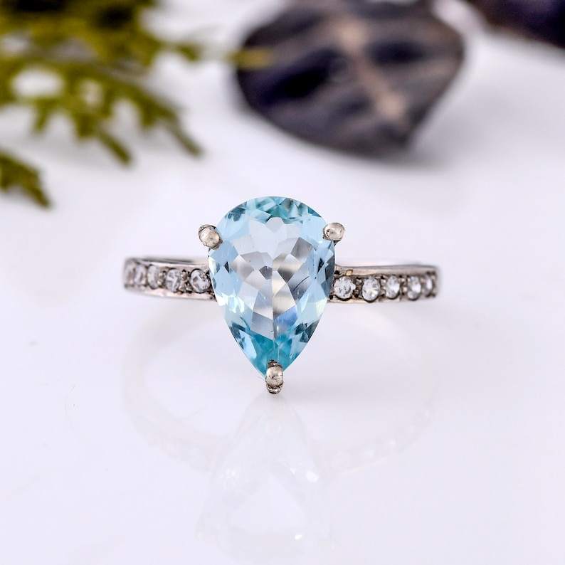 Handmade 925 Sterling Silver Ring Vintage Style Natural Pear Cut