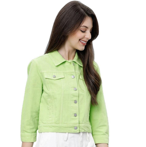 Jeans Denim Crop pour femmes sur mesure de haute qualité vestes nouveau Design vêtements d'hiver avec traitement tissé tricoté à courte longueur - Product Image 1