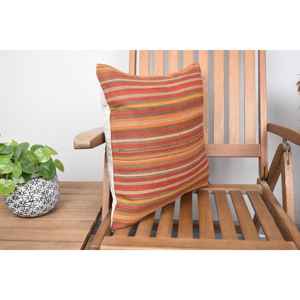 Subtle Striped Beige Kilim Wool Rug <b>18x18</b> Inch Pillow Vintage Pattern Woven Technique - Product Image 2