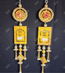 Hermosa Rosa shubh labh Pichwai colgante de pared para Diwali decoración hogar regalo corporativo decoración de lujo - Product Image 1