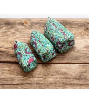 Handblock Eco-Friendly Cotton Travel Organizer Cosmetic Case Set 3 Water Resistant Machine Washable <b>Storage</b> <b>Bags</b> Makeup - Product Image 2