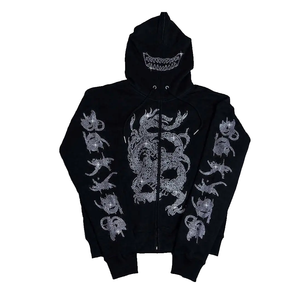Custom Rhine Stone Hoodies Breathable Logo <b>Top</b> Women <b>Skull</b> Full Zip up Rhinestone Hoodie 2024 - Product Image 1