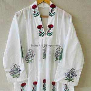 Hermoso Vestido de Algodón con Estampado Floral, Vestido para Uso Casual, Vestido con Estampado a Mano - Product Image 2