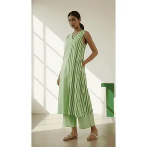Ensemble de kurta décontracté à rayures gingham Thyme pour le printemps et l'été - Product Image 3