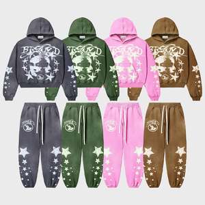 Ensembles deux pièces de couleur verte style Hip Hop polaire surdimensionné personnalisé pull à capuche cordon de serrage ceinture survêtement survêtements unisexe - Product Image 5