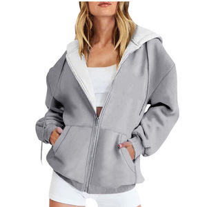 Sweat-shirt uni vierge à fermeture éclair pour hommes surdimensionné avec logo personnalisé 100% coton respirant sweat à capuche pour hommes - Product Image 5