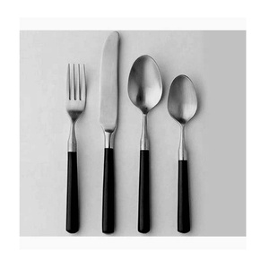 Juego de cubiertos de acero inoxidable con mango plano respetuosos con el medio ambiente, conjunto de cubertería de viaje de acampada pulido de plata con funda, estilo moderno, venta al por mayor - Product Image 3