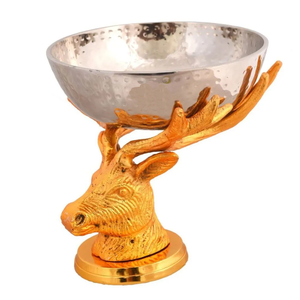 Luxury Design Handmade Decorative Raw <b>Metal</b> Round <b>Bowl</b> With Antlers Stand Fancy Decorative <b>Bowls</b> Wholesale Manufacturer - Product Image 6
