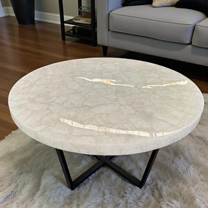 โต๊ะกาแฟอาเกตควอตซ์สีขาวทรงกลมทำด้วยมือประดับอัญมณีธรรมชาติโซฟากลางโถงทางเดินเฟอร์นิเจอร์ในบ้านที่สามารถปรับแต่งได้ - Product Image 1