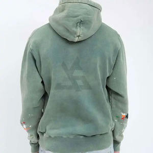 Men's Pullover Winter Plain Dyed Custom Logo Embroidered Heavy Weight Acid Wash Oversized Fit Hoodie - Product Image 2