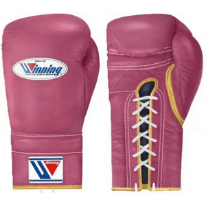 ถุงมือชกมวยแบบผูกเชือก Winning สีชมพูเข้ม-ทอง หนังแท้ สำหรับฝึกซ้อมและแข่งขันระดับมืออาชีพ รุ่นลิมิเต็ด - Product Image 1