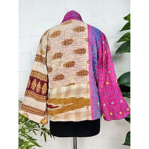 Vintage Kantha <b>Stitch</b> Dori Jacket One-of-a-Kind Handstitched Boho Chic Reversible Short <b>Coat</b> Patchwork Decoration for Spring - Product Image 3