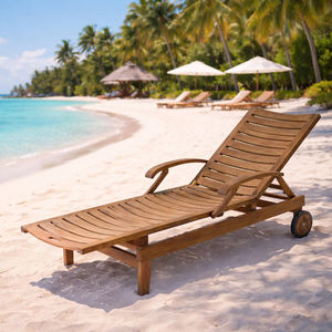 Chaise longue exclusive en teck massif moderne avec accoudoirs et roulettes, fauteuil inclinable de luxe pour piscine extérieure, hôtel, complexe hôtelier, jardin - Product Image 4