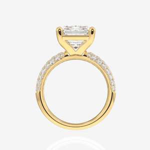18K Gold <b>Ring</b> with Emerald Cut Moissanite Diamond Three Layer Pave Unique and Elegant - Product Image 4