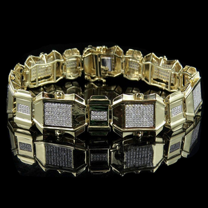 Charm S925 <b>Sterling</b> <b>Silver</b> Fully Iced Out Round Moissanite Diamond Hip Hop Classic Style <b>Bracelet</b> <b>For</b> <b>Men</b> - Product Image 1