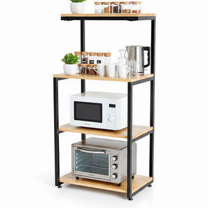 Étagère pour micro-ondes KVS68005 60x40x122cm en bois de caoutchouc massif avec structure en fer - Product Image 1