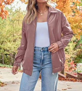 Vestes surdimensionnées en cuir véritable pour femmes Rose foncé Vestes pour femmes de haute qualité Vente en gros Manteaux de moto à la mode Logo personnalisé - Product Image 2
