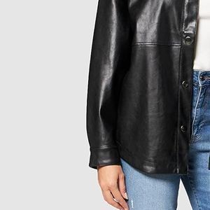 Chaqueta Camisa de Mujer con Botones, de Cuero Sintético, Ligera, Estilo Shacket, Blusa de Manga Larga, Abrigo Moderno e Informal para Otoño y Primavera - Product Image 6