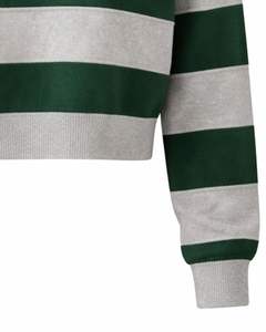 Suéter Corto Tipo Polo a Rayas Verde y Gris para Mujer, con Botones, Manga Larga, Tejido Suave, Informal, para Invierno, Prenda de Moda - Product Image 6