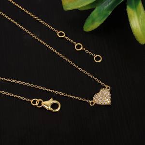 Gargantilla fina de plata de ley 92,5 con corazón de piedras preciosas CZ, longitud ajustable de 18 pulgadas, peso de 2,59 gramos, elegante y lujoso - Product Image 1