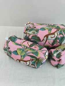 Set Of 3 Cotton Quilted <b>Makeup</b> <b>Bag</b> & Organizer Cotton Toiletry Case <b>Travel</b> <b>Bag</b> Jungle Print <b>Makeup</b> <b>Bag</b> Toiletries Organizer <b>Bag</b> - Product Image 5