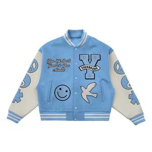 Veste bomber personnalisée OEM pour homme, style hip-hop, toile, col montant, logos brodés sur le devant, respirante, pour étudiants, hiver - Product Image 1