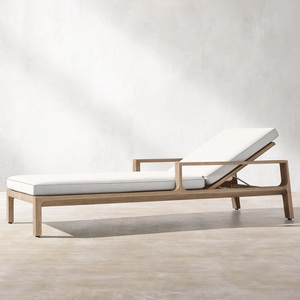 Sun <b>lounger</b> made of solid teak wood frame with natural color and include sunproof <b>cushion</b> for outdoor use - Product Image 4