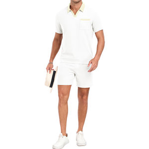 Ropa de calle de verano, conjunto corto de 2 piezas con logotipo personalizado para hombre, camiseta de manga corta con cuello alto de alta calidad, pantalones cortos, conjunto de talla grande para hombre - Product Image 4