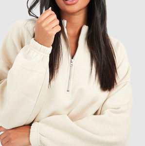 Nouveau design logo imprimé personnalisé sweat-shirt surdimensionné pour femmes 100% coton éponge 1/4 pull à fermeture éclair sweat-shirt pour femmes - Product Image 6