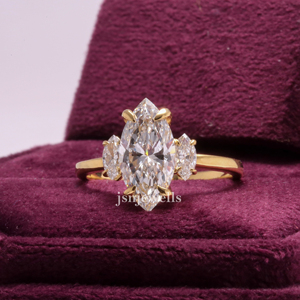 Anillo de compromiso de diamante de corte Marquesa cultivado en laboratorio, certificado IGI de platino, lujoso anillo de regalo con ajuste de 3 piedras para mujer - Product Image 2